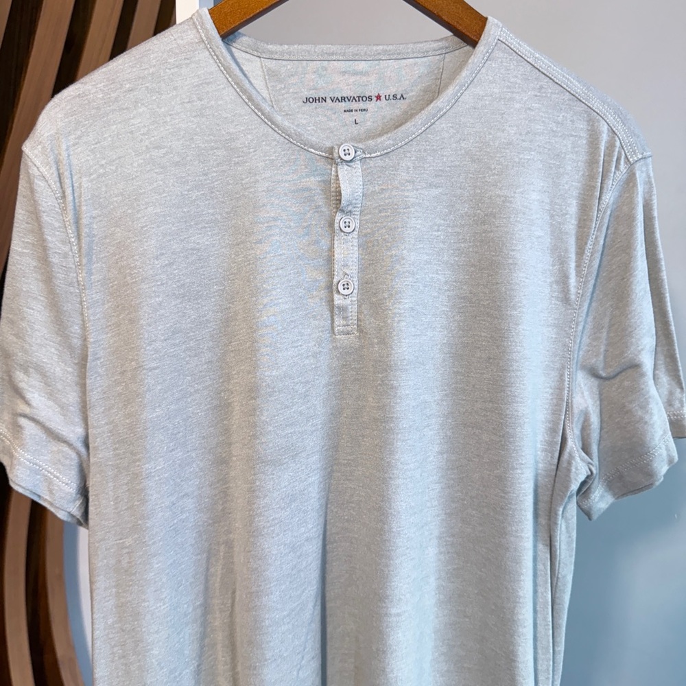 John Varvatos Men's Gray Henley Shirt L